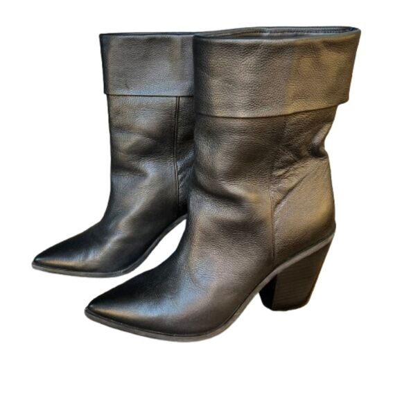 Lisa Vicky Womens Steady Western Black Leather Block Heel Bootie Size 9M - Picture 3 of 7